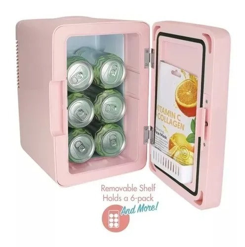 Mini Nevera De Maquillaje Con Espejo De Luz Led Refrigerador De Belleza Portátil